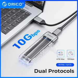 ORICO New Metal M.2 SSD Case Dual Protocol NVME SATA SSD Enclosure Tool Free 10Gbps M.2 to USB Type C Transparent External Adapter Portable