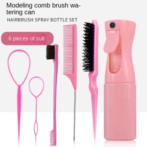 6pcs/Set Hair Styling Tool Set Professional Hair Spray Mist Bottle EdgeControl Brush Rat Tail Comb Braiding Tools Teasing Hair BrushHairdressing Tools - Braiding LoopCurly hair comb Rat Tail Comb and Edge Control Brush comb set for Normal Hair Type