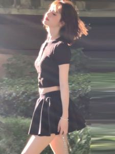 CHANGTONG | Stylish Unique Beautiful Set Small Size Elegant Trendy Two Piece Knitted Top Half Skirt Fashionable Spring Cotton Round Neck Button Up