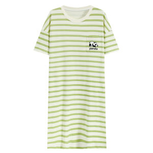 miiow | Cat Person Pure Cotton Sleepwear Women Summer Short Sleeve Thin New Cute Panda Outdoor Wear Large Size Nightgown Home Clothes