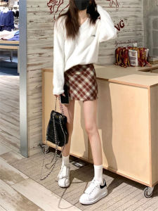 plus Size Womens American Style Hot Girl Plaid Suit Half Skirt High Waist A-Line Mini Skirt Korean Style Commute Dress