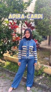 Oneset Adira Cardigan Vintage Motif Stripe Setelan Celana Kulot Rajut Premium Wanita Lengan Panjang Kekinian