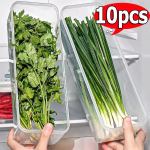 10pcs Stackable Transparent PP Storage Boxes / Multi-Purpose Kitchen Organizer for ScallionOnions Fruit / Large Capacity Dampproof Refrigerator Crisper