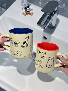 Cartoon Ceramic Toothbrush Cup Set Cute Couple Home Use High Value Creative Advanced Sense Mouthwash Cup Pet Grooming Tools