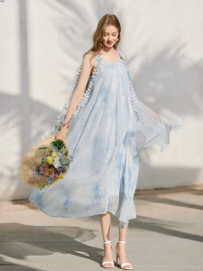 XIANGYING | Blue Ombre Strap Dress Summer Resort