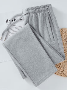 Pure Cotton High Waist Straight Leg Sport Pants Womens Light Grey Casual Trousers Spring Autumn New Style plus Size