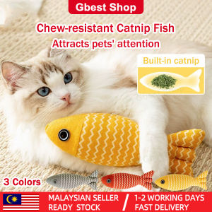 Gbest Cat Toy Fish Teeth Grinding Toys Teasing Stick Self Happy with Kitten fish pillow Catnip Antibacterial Fabric Pemainan Kucing Bantal Ikan Tahan Gigitan Rekaan Ikan Realistik untuk Stress Relief Pembersihan Gigi Kucing