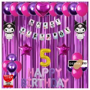 Paket Set Dekorasi Pesta Banner Happy Birthday Kuromi Balon Foil Hbd Ungu Pink Ulang Tahun Anak