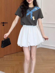 Shalldoer | Bộ đồ hai mảnh mùa hè cho nữ Áo thun tay ngắn rộng rãi màu trơn Quần short cổ tròn tay áo thường ngày Bộ đồ hai mảnh thời trang