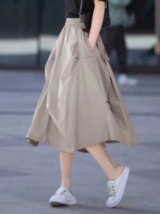 Fashionable High Waist Midi Skirt for Women Summer 2024 Pure Color Asymmetrical Korean Style Slimming Casual Skirt