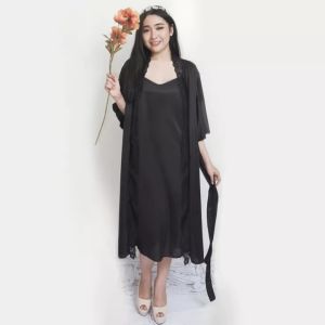 BAJU tidur wanita dewasa piyama kimono set dress panjang satin glossy pakaian tidur busana wanita.
