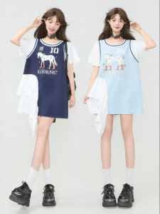 KEIKO | Đầm Dễ Thương Phong Cách Quần Vợt Màu Khối Bông Xòe Rộng