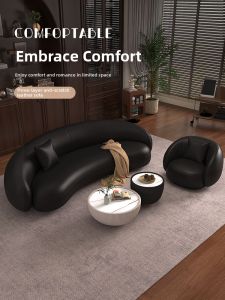 HSMJ | Luxury Black Retro Curved Sofa Technology Leather For Beauty Salon