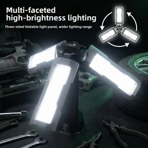 Outdoor 6000mAh strong light three fold LED work light magnetic attraction base charging camping light lamp blade can rotate 360 °emergency auto repair and maintenance light