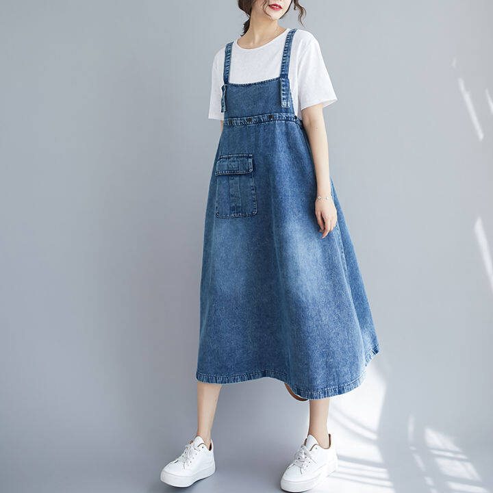 Plus size Fat Girl Denim Suspender Skirt Women Spring/Summer 2023 New ...