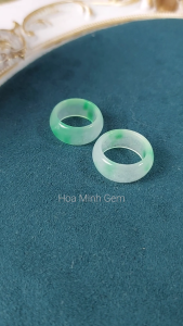 Nhẫn Cẩm Thạch Trắng lên bông xanh lý Dày 10 li size ni 18mm phong cách cổ điển | Hoa Minh Gem