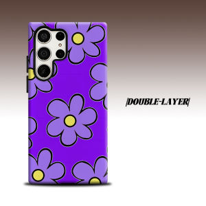 Pop Purple Outline Flower For Samsung Galaxy S26 S25 S24 A56 A36 Dual Layer Luxury Fashion Full Lens Protective Case