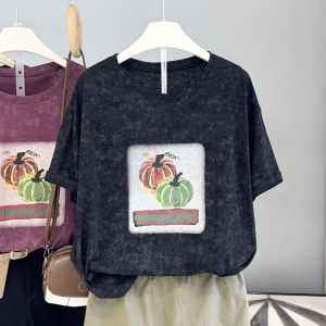 LIYANGANG | Korean Casual Large Size Short Sleeve Tshirt with Pumpkin Print
