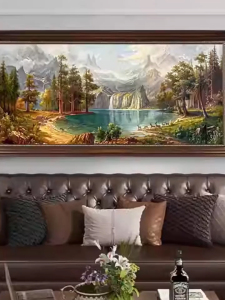 Horizontal Vintage Distressed Wood Framed Wall Art Wide Retro Wall Mural For Living Room Sofa Backdrop Decor