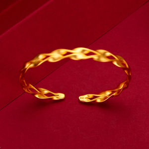 XT Jewellery Vòng Tay Nữ 24K Hàn Quốc Gợn Nước Xoắn Mở 916 Mạ Vàng Nguyên Bản