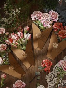 Non-Stick Vintage American Gold Stamping Plant Bouquet Rose DIY Material Package Scrapbooking Stationery Business Supplies