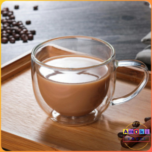 Amoki Transparent Double Wall Glass Cup Coffee Mug Heat Resistant Cup With Handle 150ml/250ml/350ml