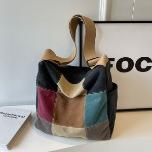 Fashion Trendy Large Capacity Canvas Bag for Women 2024 New Retro Versatile Shoulder Bag Casual Crossbody Bag with Telescopic Handle