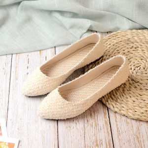 Giày Vải Phong Cách Cổ Điển Thoáng Khí Mũi Nhọn Mùa Xuân 2025 Cho Nữ Đế Bằng Thoải Mái Đế Bằng Giày Đơn Chất Liệu Cao Su