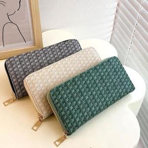Ladies Large Capacity Wallet Fashion Card Holder Mobile Phone Bag Artistic Woven Zipper Money Clip Polyester Geometric Pattern