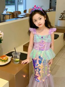 Mermaid Princess Dress For Kids Sparkling Scale Fish Tail Gown