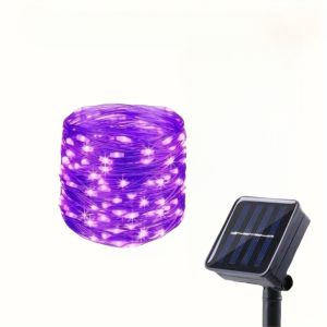 1/2PC12M100LED Halloween Solar-Powered Decorative Copper Wire Lights Purple/Orange Outdoor Courtyard Holiday Decoration