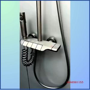 Bộ Sen Cây Tắm Đứng Nóng Lạnh Có Led Hiển Thị Nhiệt Độ Phím Đàn Piano Chất Liệu Đồng Thau Mạ Nano Xám Cao Cấp