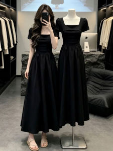 LIRENQING | Hepburn Style Elegant Slim Black Square Neck Sleeveless Dress