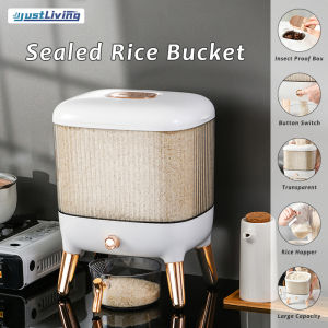 Justliving 1 cái hộp đựng gạo kín chống ẩm chống côn trùng hộp đựng gạo 10kg Thùng gạo kèm máy đo dung tích lớn Thùng đựng gạo đơn giản sang trọng nhẹ