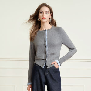 Bathina Miu Color Block Knitted Sweater Womens Autumn New Bright Thread Elegance Top Ladylike Commute Style Nylon Fabric