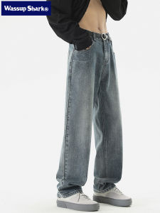 Retro Fleece Lined Loose Straight Leg Mens Jeans Casual Wide Leg Trousers Autumn Winter Comfortable Loose Fit Long Pants