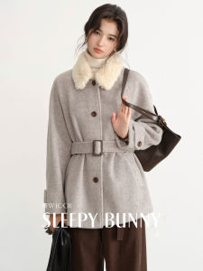 Womens Winter Petite Short Tie-waist Wool Coat