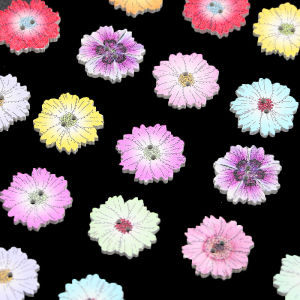 (100pcs/pack) 2cm Wooden Chrysanthemum Ethnic Style Button Home Sewing Accessories Festival Decoration Handmade DIY