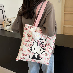 Hellokitty Cat Large Capacity Canvas Bag Womens 2025 New Fashion College Student KT Cat Handbag Tote Bag Soft Handle