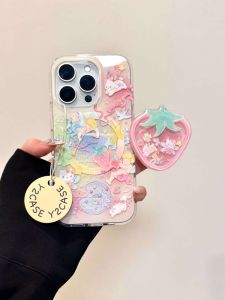 iPhone 15 pro Max Silicone Case Magnetic Attraction Cute Gradient Heaven Cupid Strawberry Stand New 16 Womens Anti-Fall Design