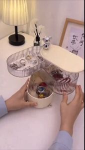 【SG Stock 】Desktop Storage Box Dust-proof Transparent 360 Rotating Jewelry Makeup Box Cable Storage Box