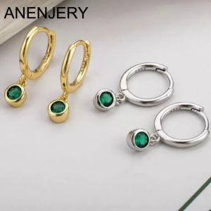 ANENJERY Round CZ Zircon Huggies Hoop Earrings for Women Girl Circle Handmade Earring Jewelry Accessories Gift Wholesale