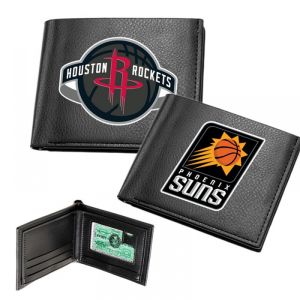 กระเป๋าสตางค์พับสองทบหนังสีดำตราสัญลักษณ์ทีมฟุตบอลและบาสเก็ตบอลสากลกระเป๋าสตางค์เก็บเหรียญแบบ Dompet Pelajar ทันสมัย