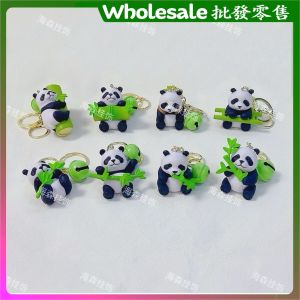 Adorable Panda Keychain Fob Car Keys Micro Landscape National Treasure Toy Memorial Plastic Material Cartoon Series Gift