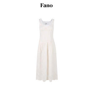 Fano | Đầm Dây Nẹp Eo Phong Cách Pháp Viền Ren Cổ Vuông Tròn