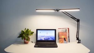 Vimite 2-Head Led Table Lamp Long Arm Retractable Foldable USB Plug 3-Color Adjustable Eye Care Clip Desk Lamp for Students Studying Reading Office Room Bedroom Light