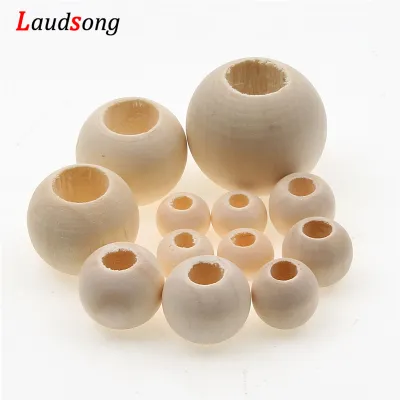 10-40mm Big Hole Natural Wooden Beads Round Ball Loose Spacer Beads For Jewelry Making DIY Bracelet NecklaceSsupply