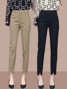 กางเกงขายาวทรงตรงเอวสูงสำหรับผู้หญิง กางเกงขายาวทรงตรง 9 ฟุต ทรงเข้ารูป ทรงลำลอง ฤดูใบไม้ผลิและฤดูใบไม้ร่วง 2024