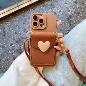 Milk Tea Color Heart Coin Purse for Huawei Pura70 Phone Case 90se Glory 100 Strap P60 Crossbody Mate50pro Lanyard Nova12/874 Enjoy X30 Female Soft Card Holder Minimalist