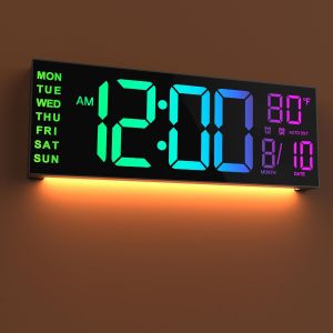 16inch/39cm Large Digital Wall Clock with Remote Control Dual Alarm with Big LED Screen Display 8 RGB Colors Electronic Auto DST